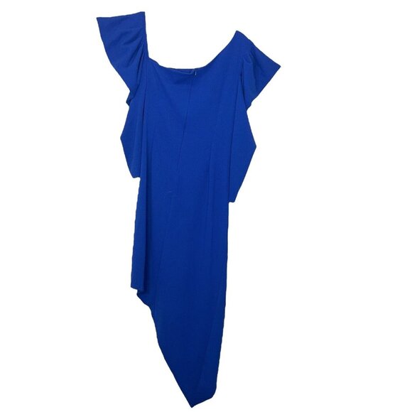 ILLord NWT Dress Size 1X Blue Grace Asymmetrical Ruffle Sleeve High Low Midi - Picture 2 of 7